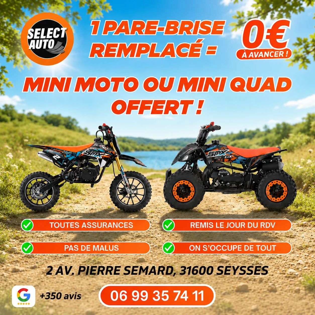 Offre remplacement de pare-brise : mini-moto ou mini-quad offert