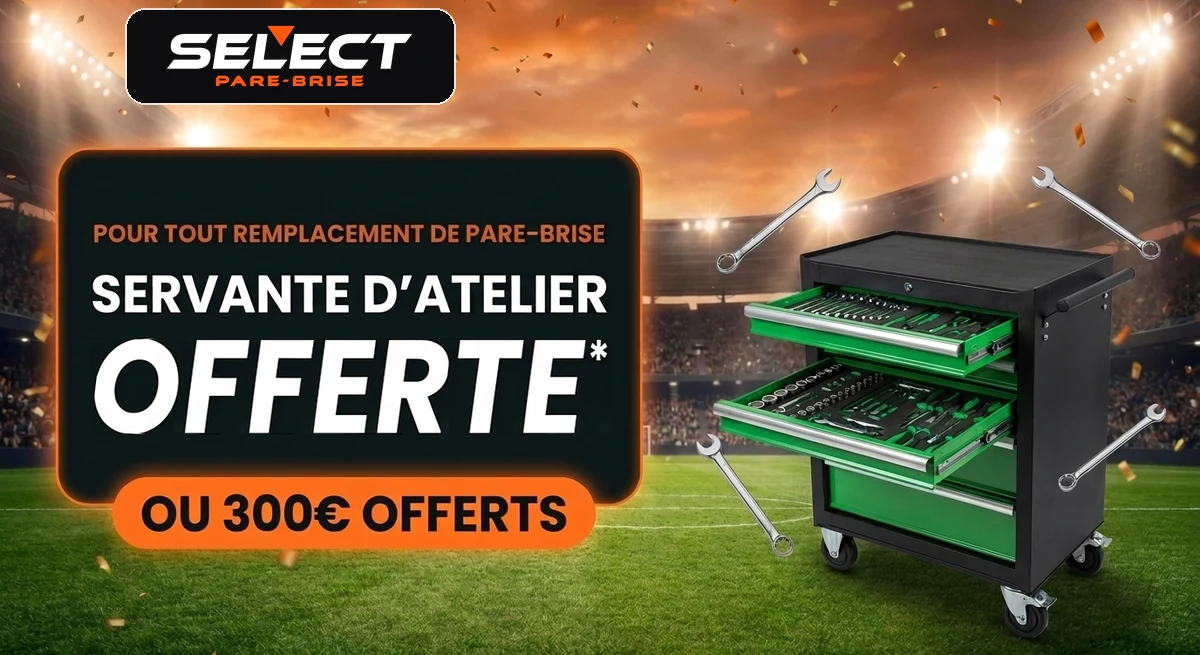 Offre pour tout remplacement de pare-brise : une servante d'atelier offerte, ou 300 € offerts