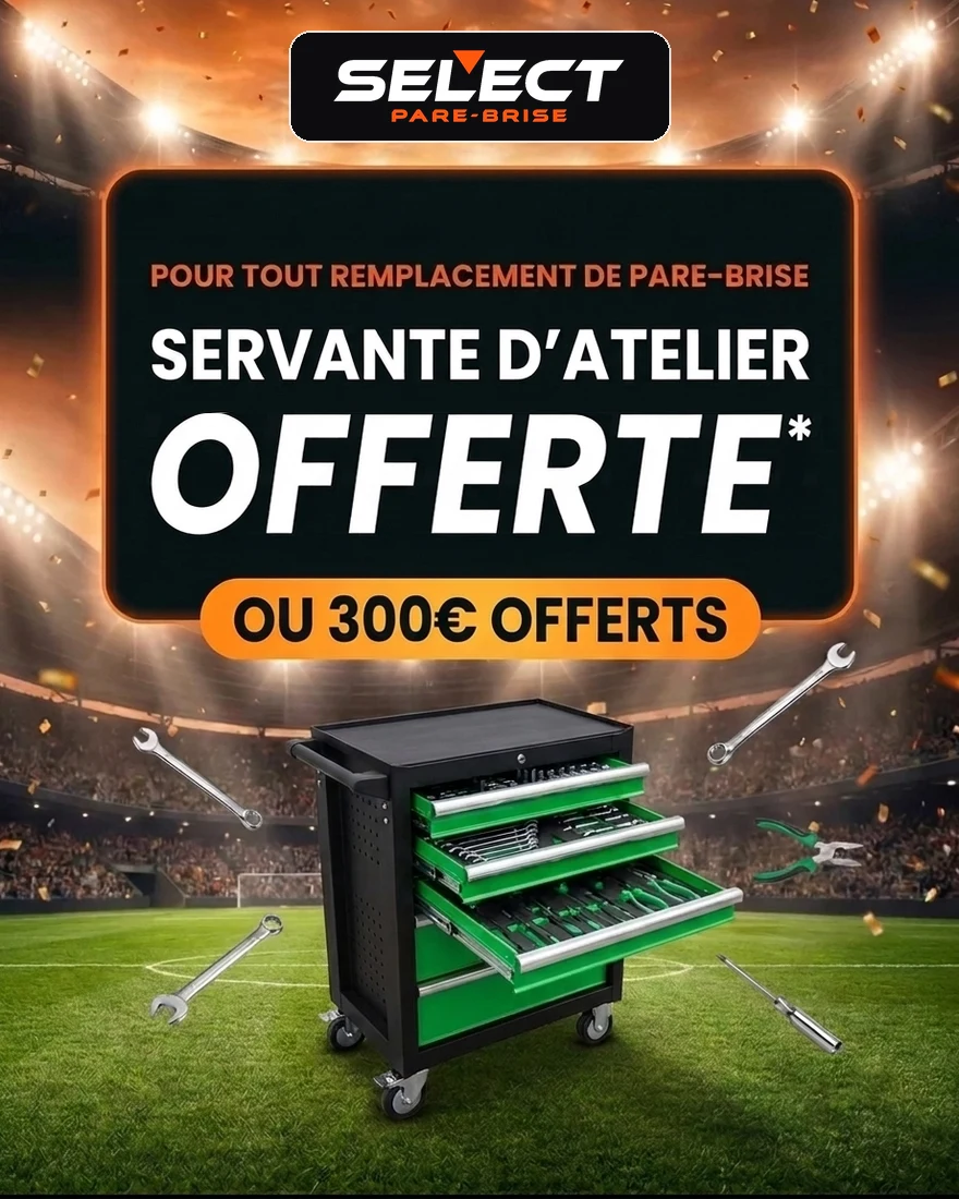 Offre pour tout remplacement de pare-brise : une servante d'atelier offerte, ou 300 € offerts